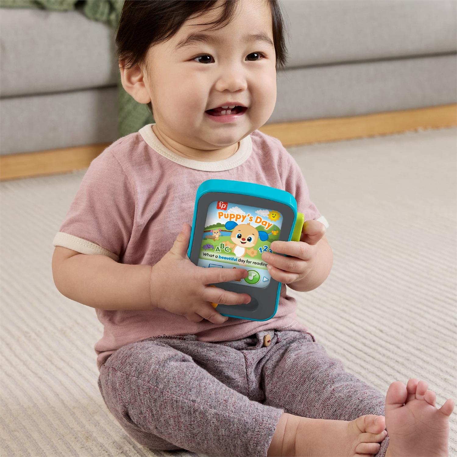 Fisher-Price Puppy's Storytime Reader - Giocattolo educativo per bambini dai 6 mesi con musica, luci e supporto multilingue