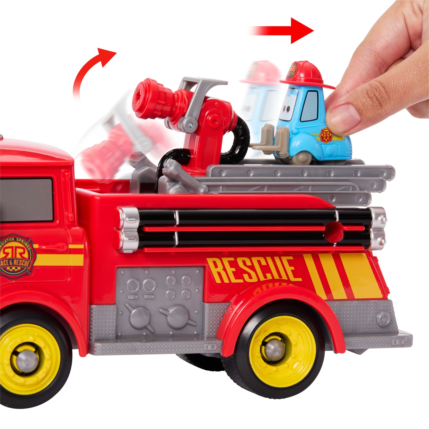 Mattel Sfreccia e Soccorri Red e Guido Pompieri - Set Giocattolo con Camion dei Pompieri, 2 Bersagli a Forma di Fiamma e 2 Proiettili ad Acqua, per Bambini 3 Anni