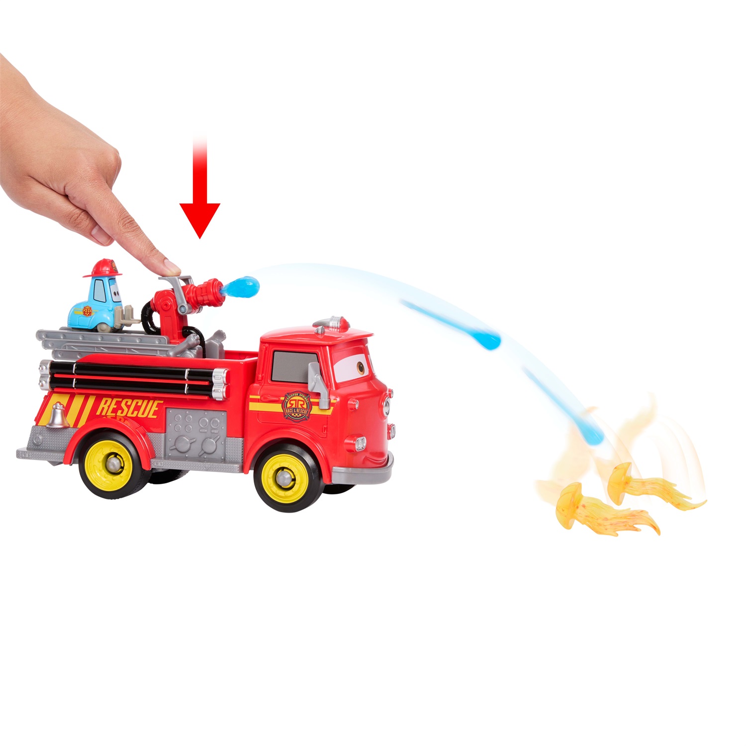 Mattel Sfreccia e Soccorri Red e Guido Pompieri - Set Giocattolo con Camion dei Pompieri, 2 Bersagli a Forma di Fiamma e 2 Proiettili ad Acqua, per Bambini 3 Anni