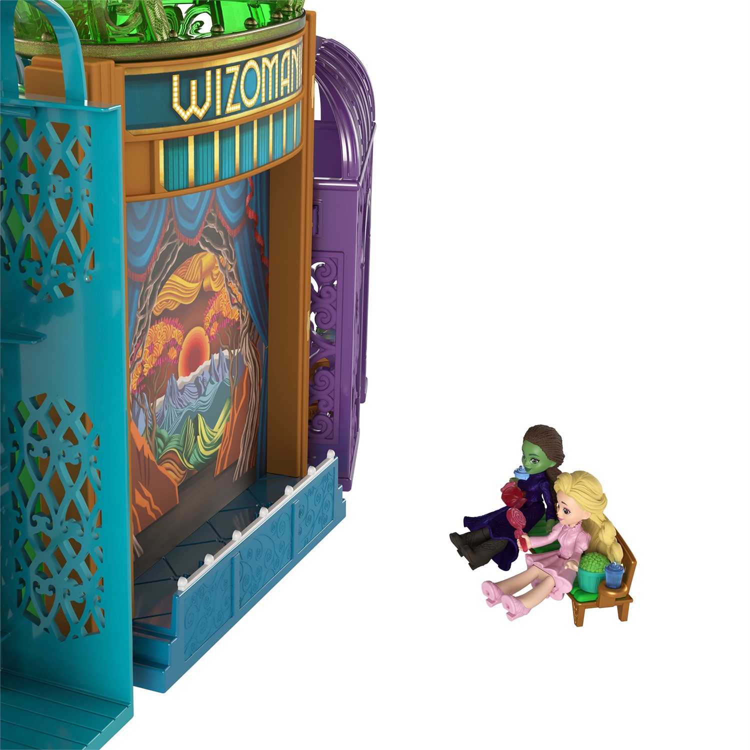 Mattel Universal Wicked - Città di Smeraldo, set da gioco con mini bambole Glinda e Elphaba, 5 aree di gioco e 15 accessori, per bambini 4 anni, JFM22