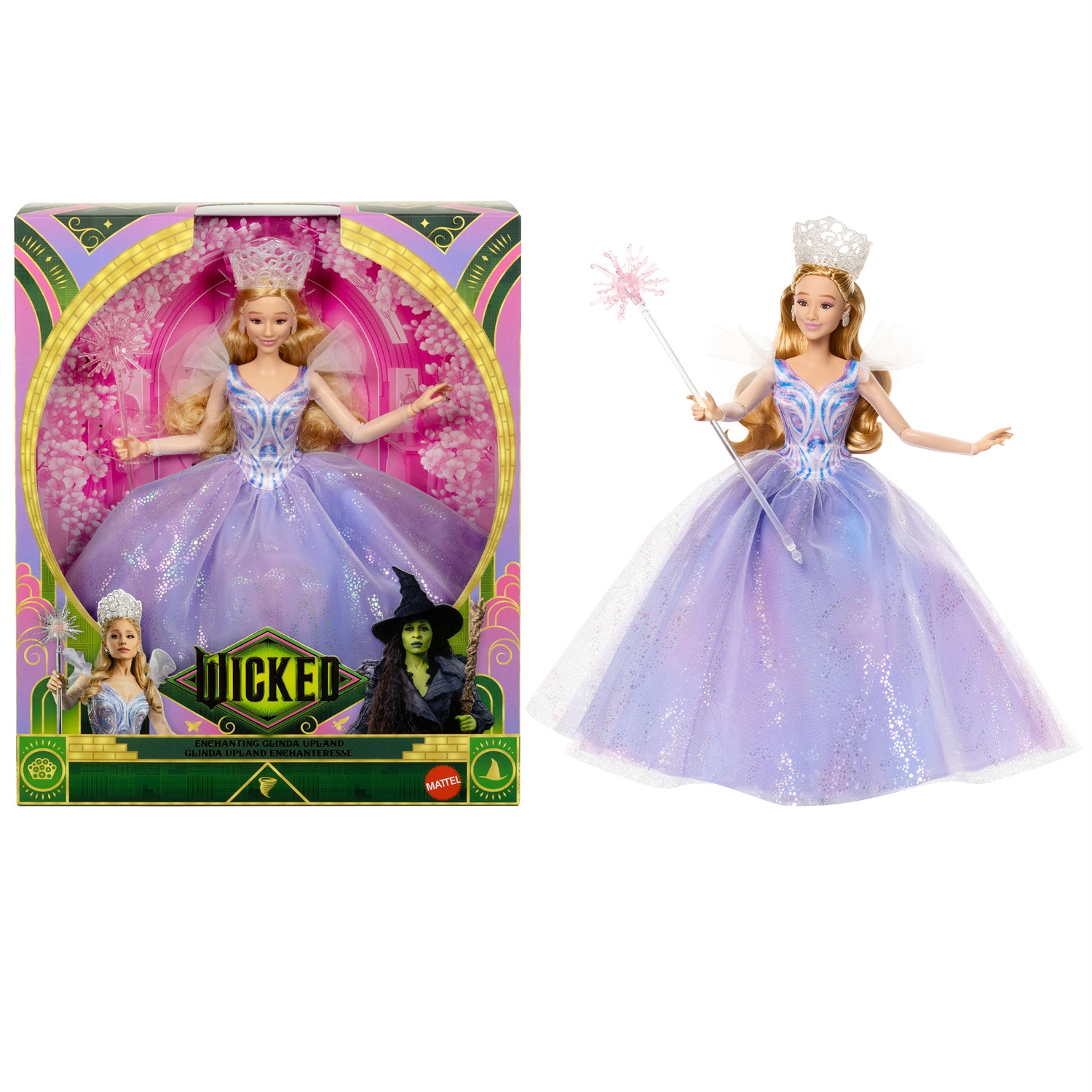 Mattel Wicked Glinda Deluxe - Bambola Ispirata al Film con Abito Rimovibile e 3 Accessori Inclusi, Giocattolo per Bambini 6 anni, JFM13