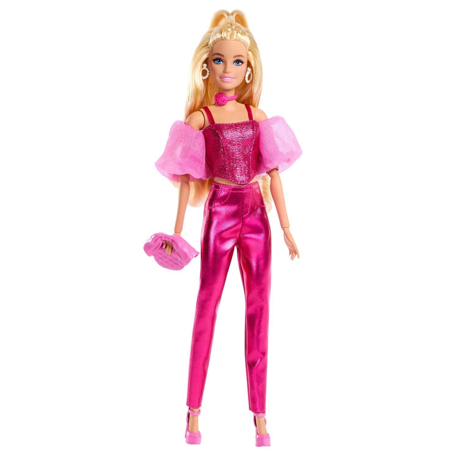 Mattel Barbie Deluxe Style n. 5 - Bambola con Abito Rosa Metallizzato, Top a Corsetto Scintillante, Pantaloni Lucidi e Accessori Inclusi