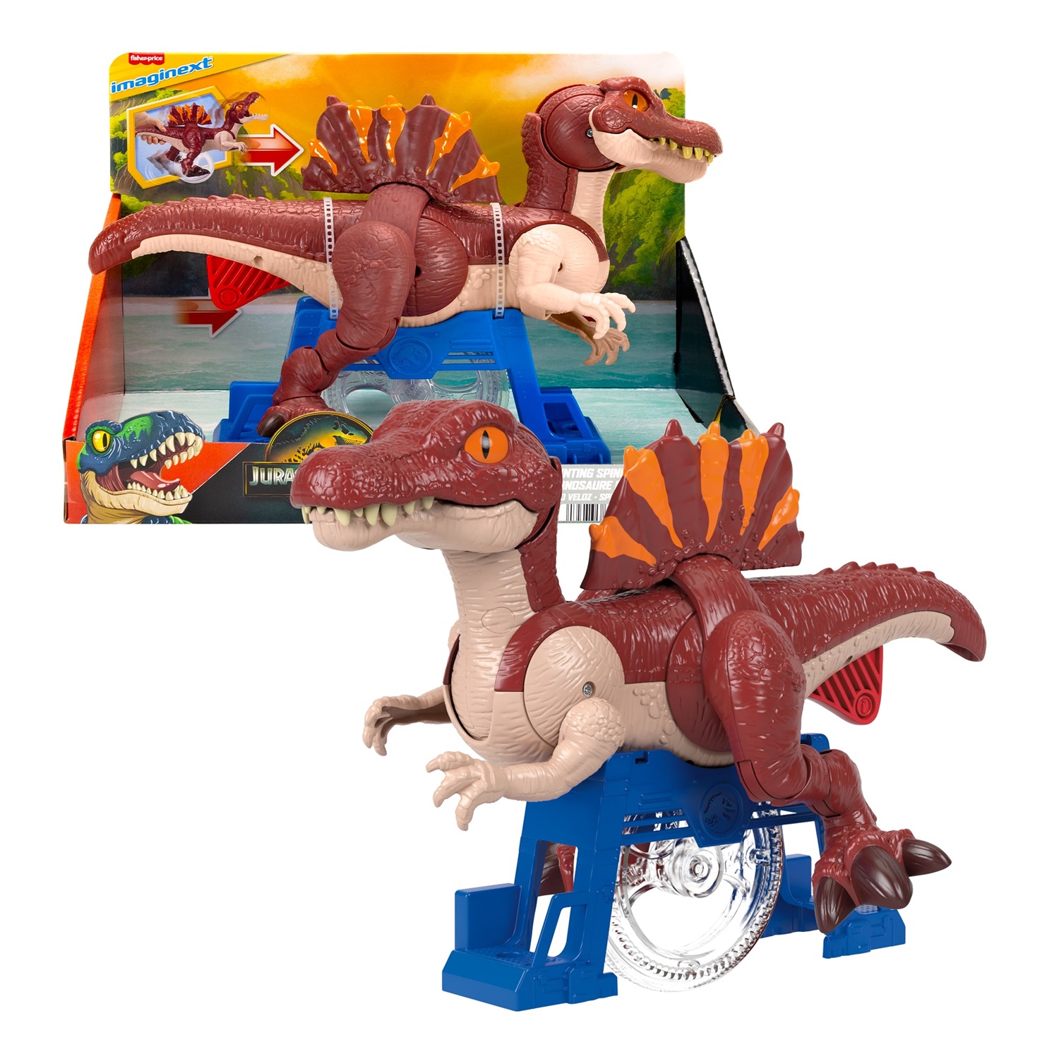 Fisher-Price Imaginext Jurassic World La Rinascita Spinosauro Scatto Fulmineo - Dinosauro Giocattolo con Movimento per Attaccare e Azzannare, 23 cm, JFR24