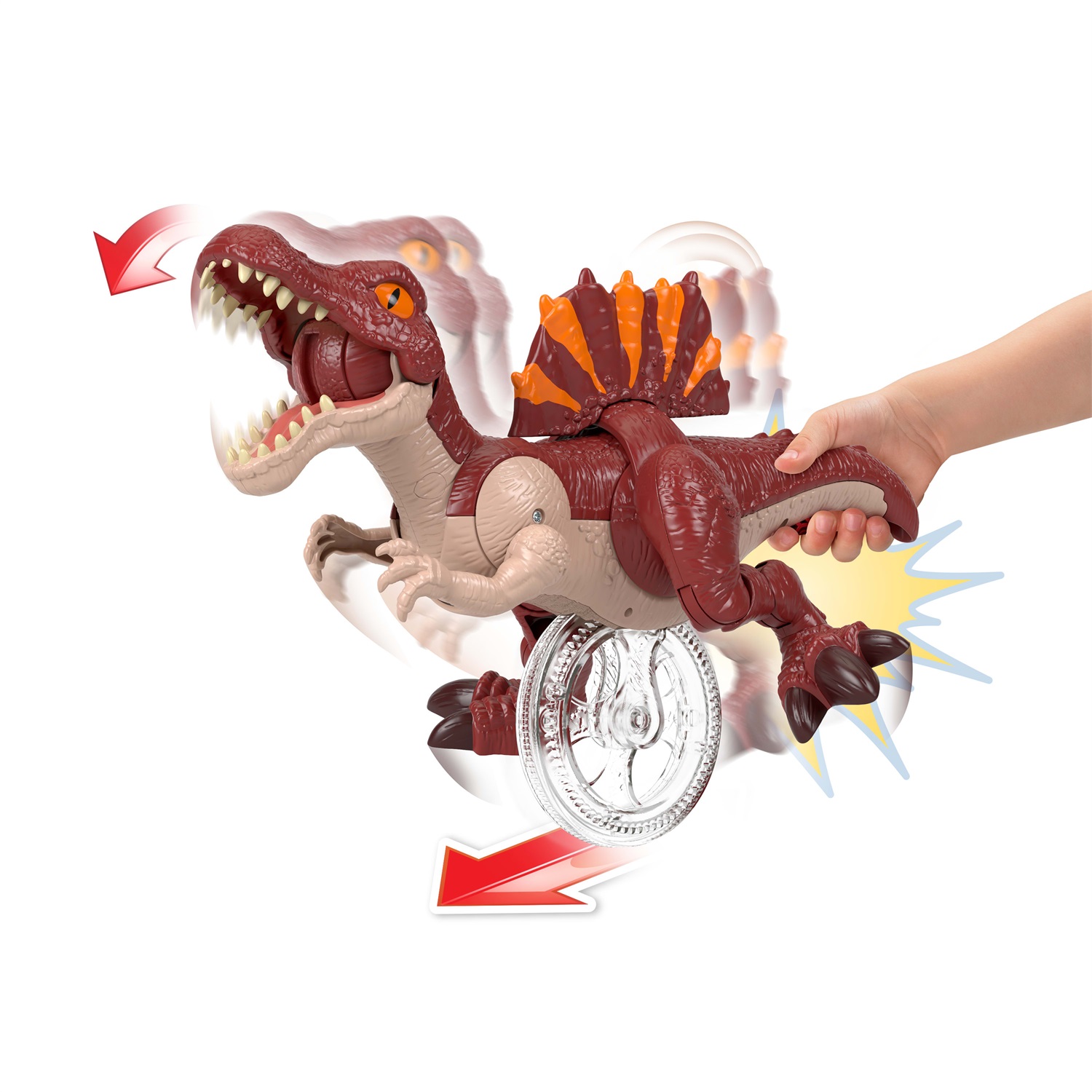 Fisher-Price Imaginext Jurassic World La Rinascita Spinosauro Scatto Fulmineo - Dinosauro Giocattolo con Movimento per Attaccare e Azzannare, 23 cm, JFR24