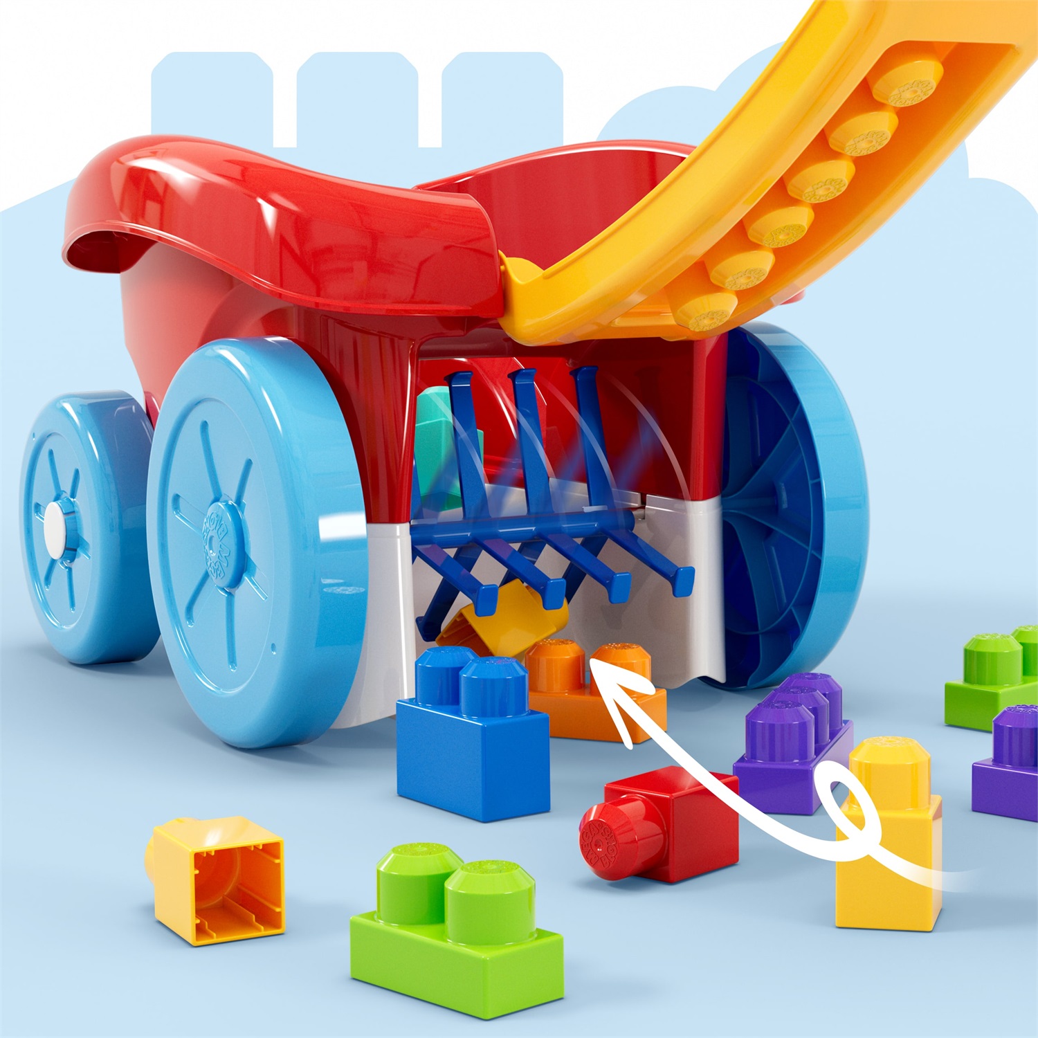 MEGA BLOKS Vagone Raccogli Blocchi Rosso con 20 Blocchi da Costruzione e Vano Portaoggetti per Bambini 1 Anni