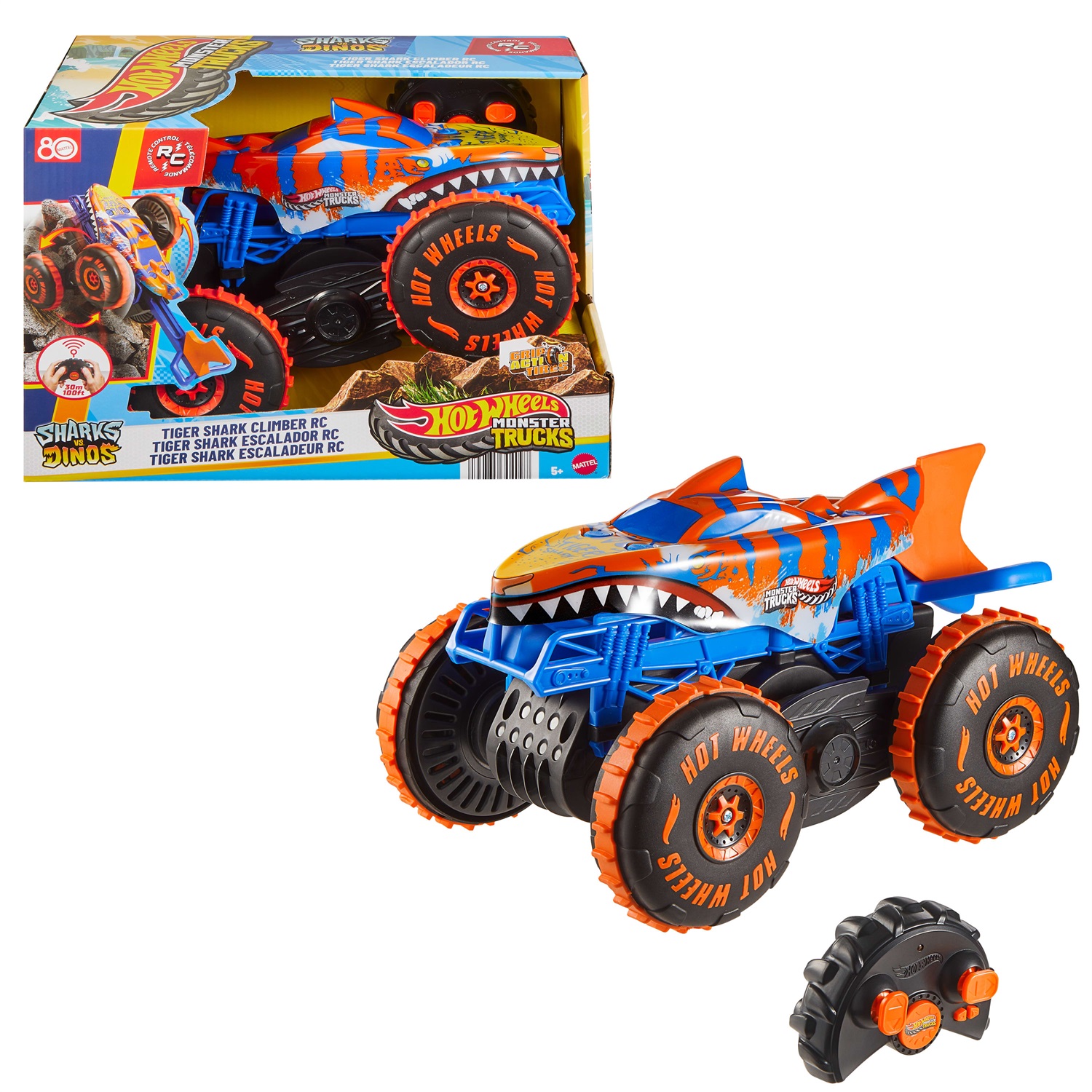 Hot Wheels Tiger Shark Super Scalatore RC - Veicolo Radiocomandato Grande con 3 Modalità per Gareggiare, Scalare e Fare Acrobazie, Giocattolo per Bambini 5 Anni, JFR39