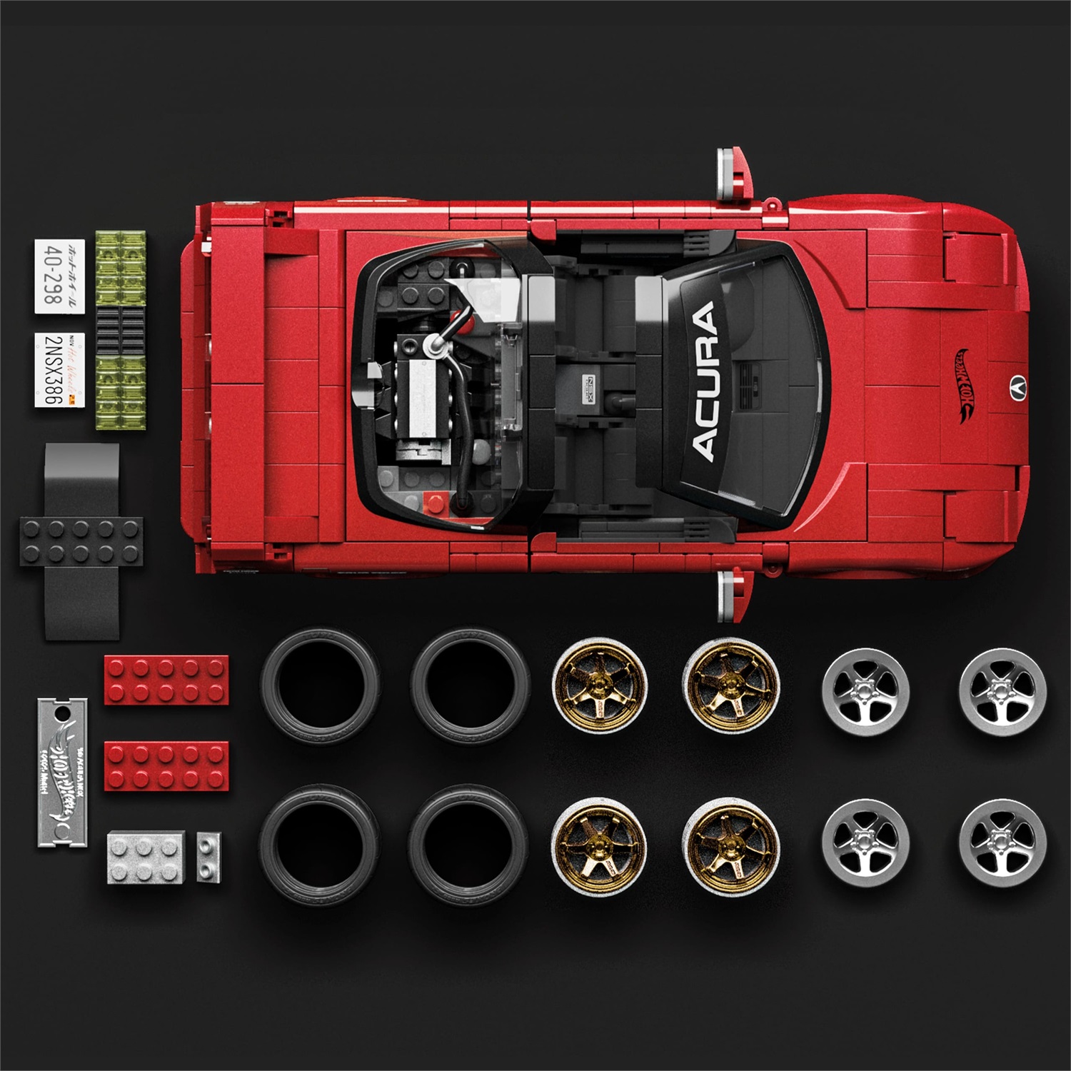 Mattel Hot Wheels - '90 Acura NSX Serie Elite, set di costruzione 1:16 con 876 pezzi, dettagli realistici e adesivi per personalizzazione, età 10