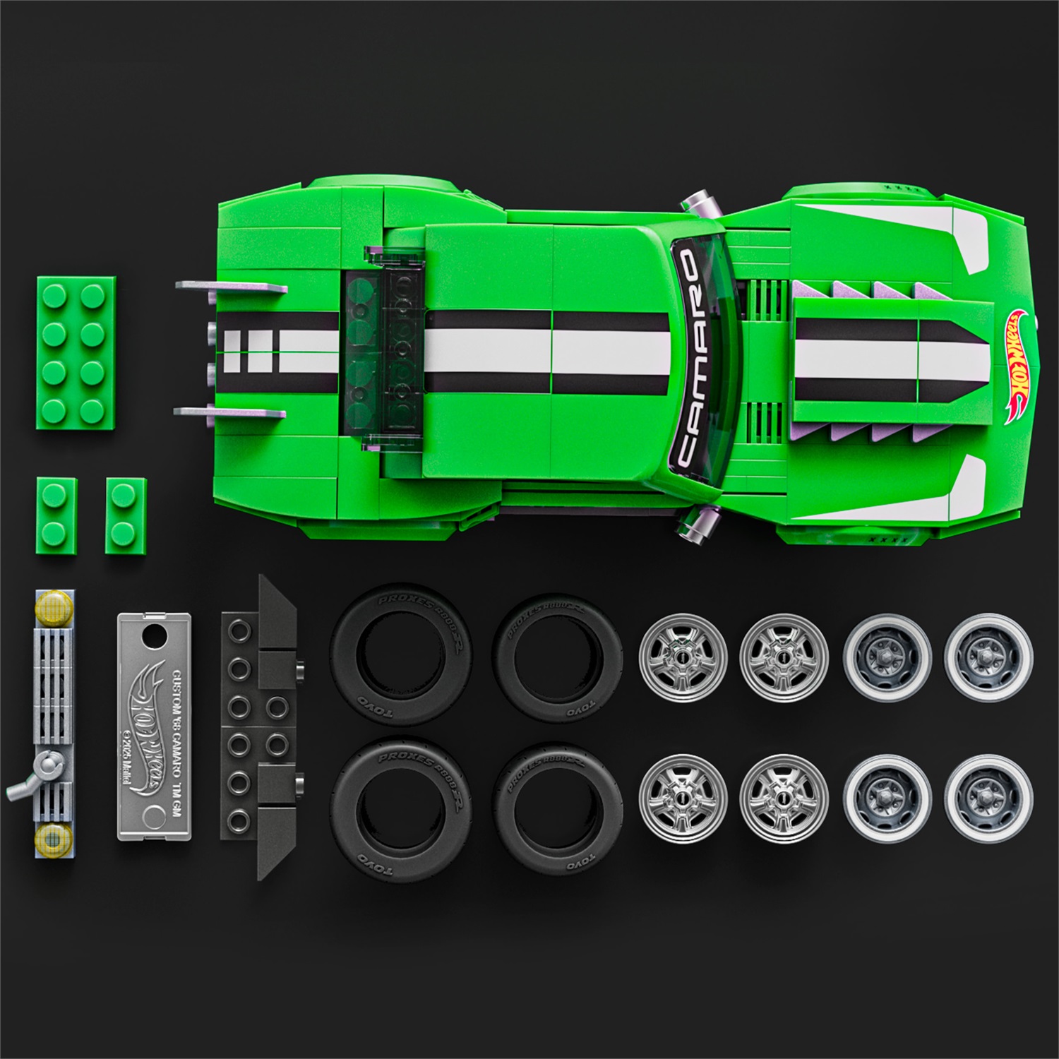 Mattel Brick Shop Custom '68 Camaro - Set da costruire con 289 pezzi, dettagli realistici e adesivi per personalizzazione, 10 anni