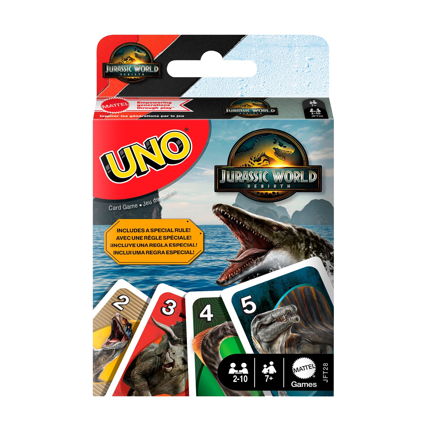 Mattel Games UNO Jurassic World La Rinascita - Gioco di carte con regole speciali e immagini ispirate al film per bambini e adulti