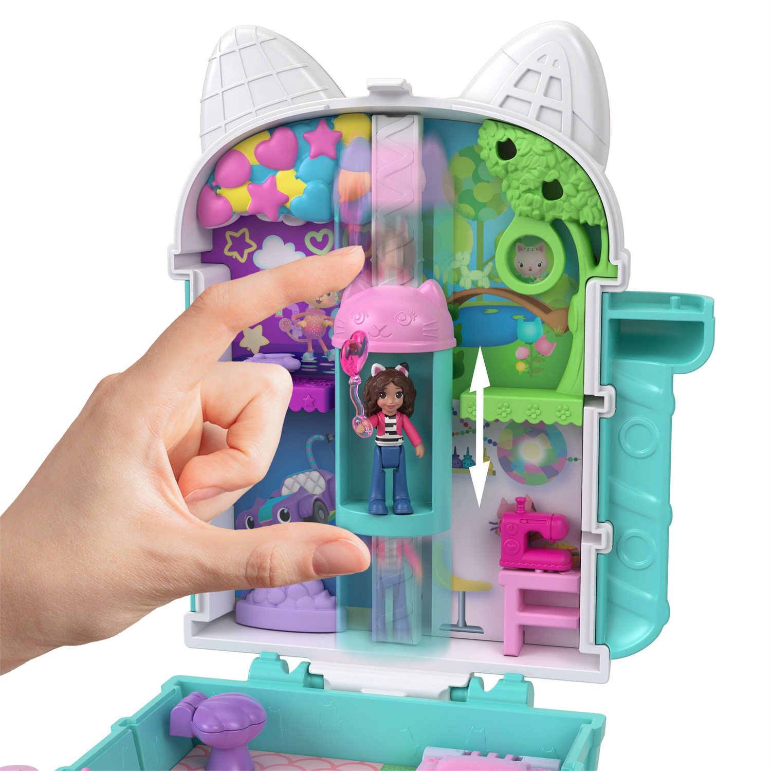 Polly Pocket - La Casa delle Bambole di Gabby, cofanetto con mini Gabby e 9 accessori, include gattini Pandy Panda, Dolcetto e Siregatta, giocattolo per bambini 4 anni, JFV02