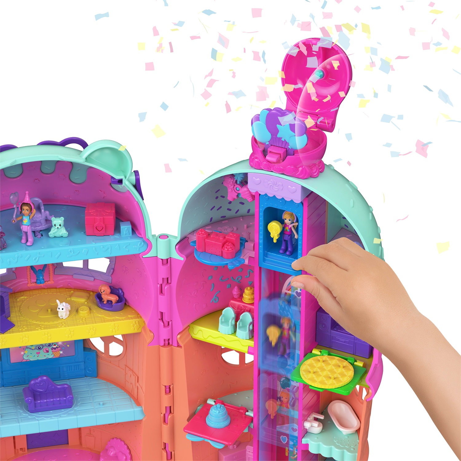 Mattel Polly Pocket Casetta Gelato - Set Gioco con 2 Mini Bambole, 30 Accessori e Design Compatto a Forma di Cono Gelato
