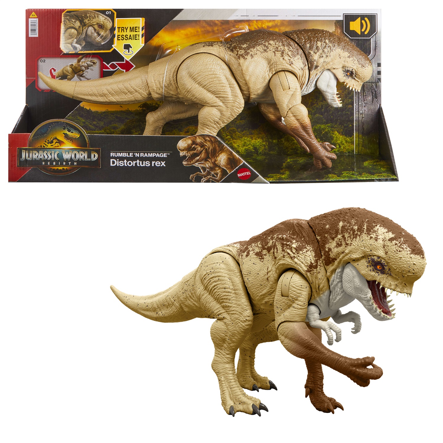 Mattel Jurassic World Rebirth Distortus Rex - Action Figure Dinosauro Villain da 55,9 cm con 2 Mosse d'Attacco