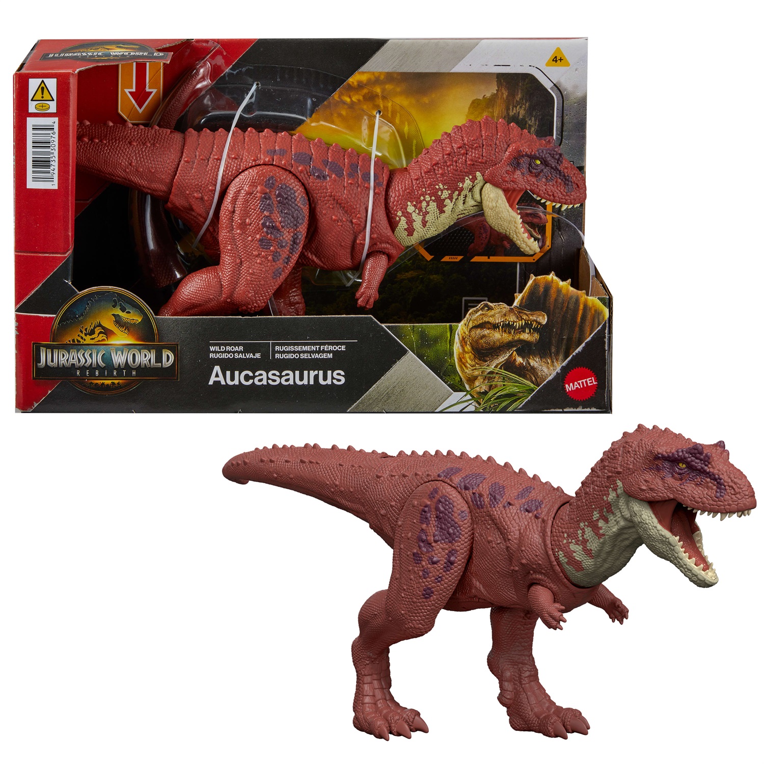 Mattel Aucasaurus Ruggito Selvaggio - Dinosauro Giocattolo Snodato con Movimento della Bocca e Suoni, Gioco Digitale