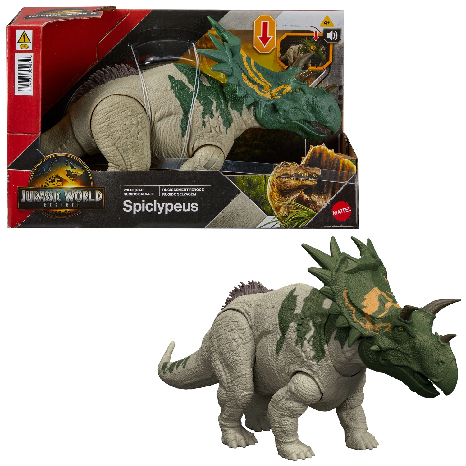 Mattel Spiclypeus Ruggito Selvaggio - Action Figure Snodata con Movimento della Testa e Suoni, Gioco Digitale