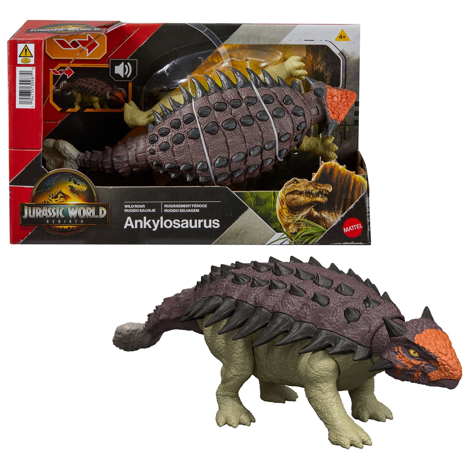 Mattel Anchilosauro Ruggito Selvaggio - Action Figure Snodata con Attacco Multiplo e Suoni