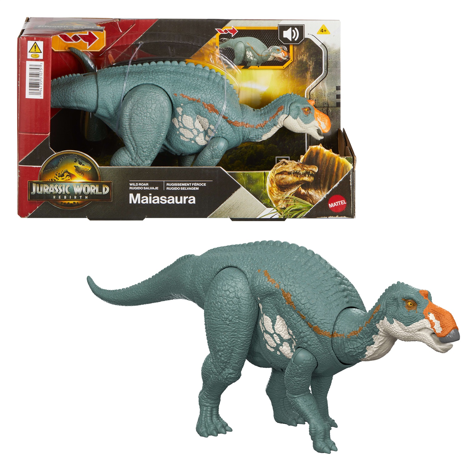 Mattel Jurassic World La Rinascita Maiasaura Ruggito Selvaggio 30 cm - Dinosauro Giocattolo Snodato con Suoni e Attacco Multidirezionale