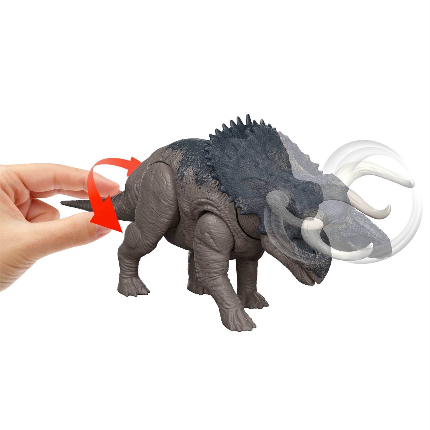 Mattel Jurassic World Nasutoceratopo Ruggito Selvaggio 30 cm - Dinosauro Giocattolo Snodato con Suoni e Attacco Multidirezionale