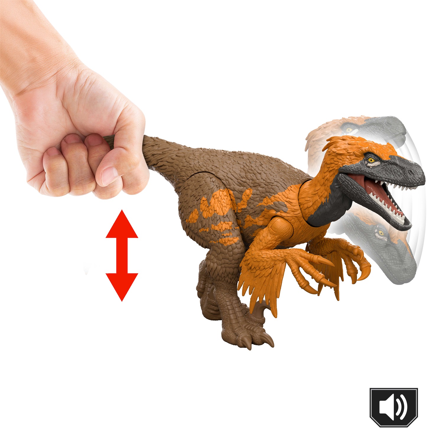 Mattel Jurassic World Utahraptor Ruggito Selvaggio 30 cm - Action Figure Snodata con Attacco Multidirezionale e Suoni Realistici, Modello JGC80