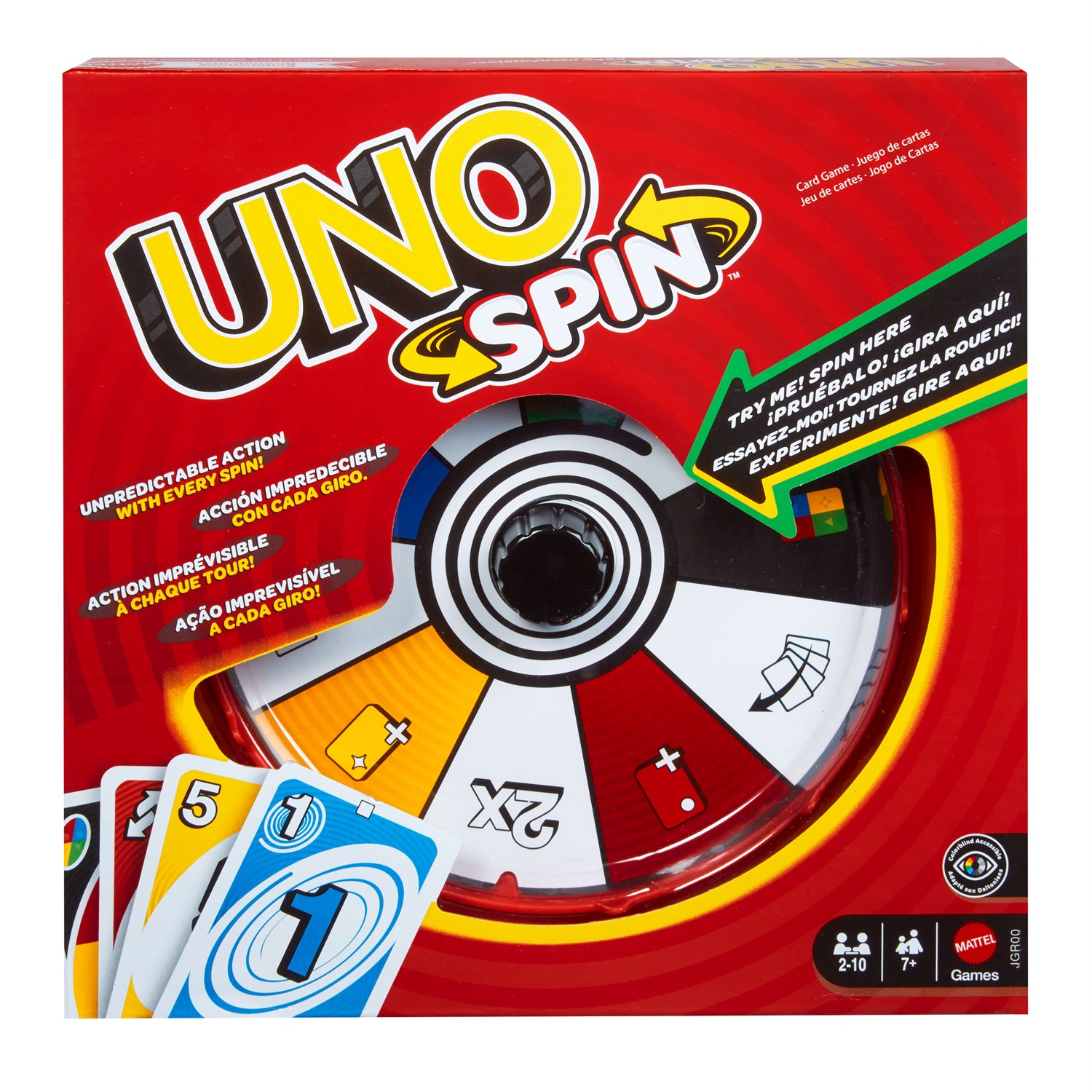 Mattel UNO Spin - Gioco di Carte con Ruota delle Sorprese, Nuove Regole e Carte Speciali, per 2-10 Giocatori, Età 7