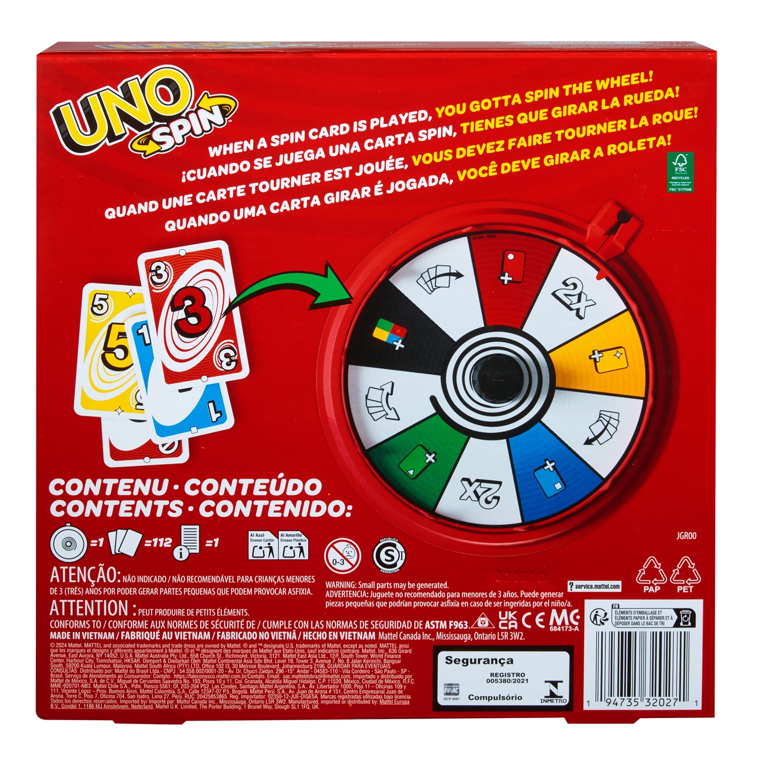 Mattel UNO Spin - Gioco di Carte con Ruota delle Sorprese, Nuove Regole e Carte Speciali, per 2-10 Giocatori, Età 7