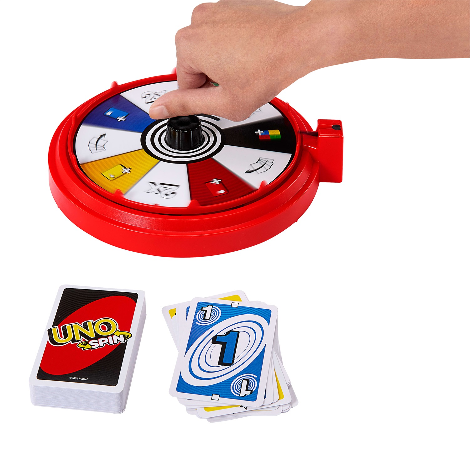 Mattel UNO Spin - Gioco di Carte con Ruota delle Sorprese, Nuove Regole e Carte Speciali, per 2-10 Giocatori, Età 7