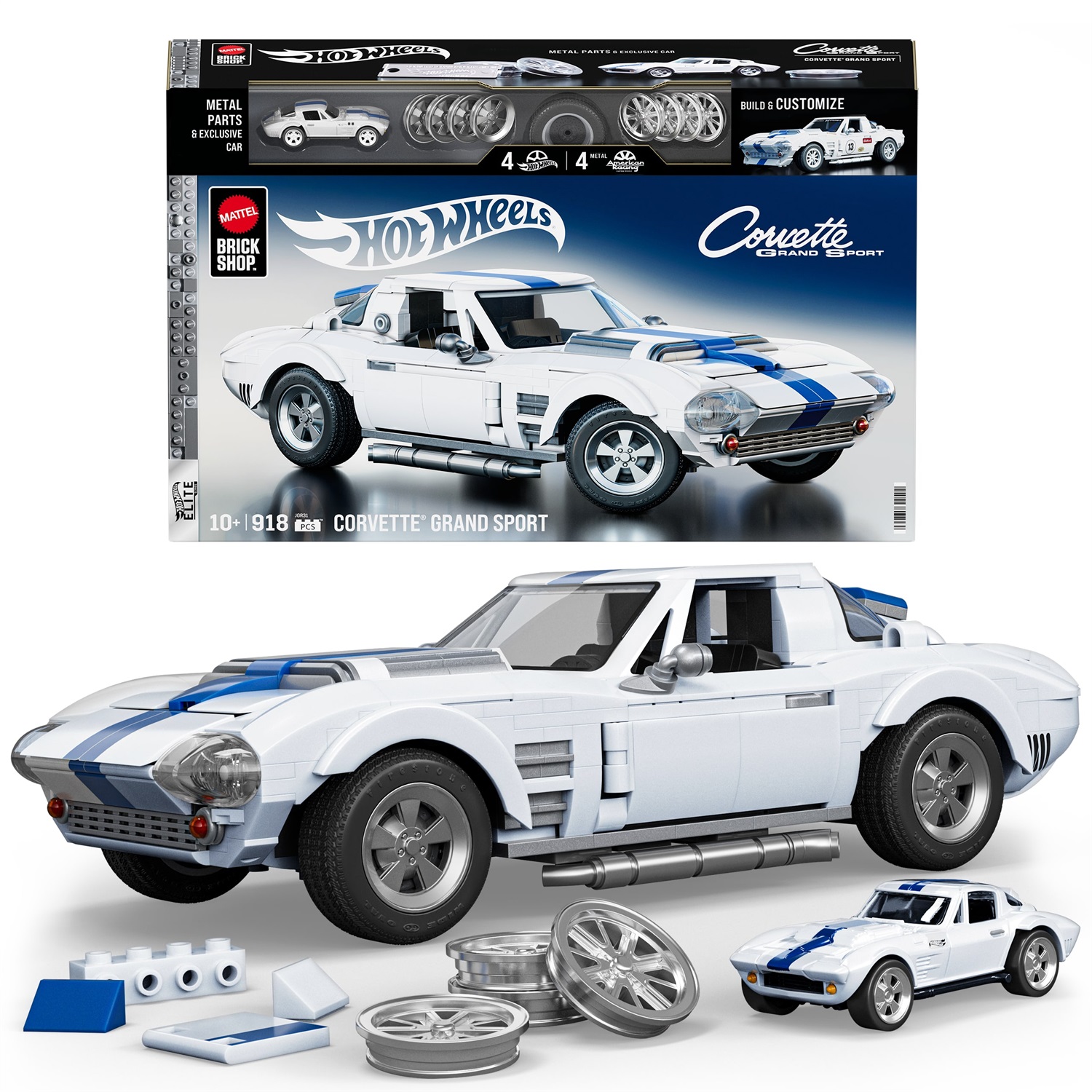 Mattel Corvette Grand Sport - Gioco di Costruzione Hot Wheels, 918 Pezzi, Dettagli Realistici e Adesivi, per Collezionisti e Bambini dai 10 Anni