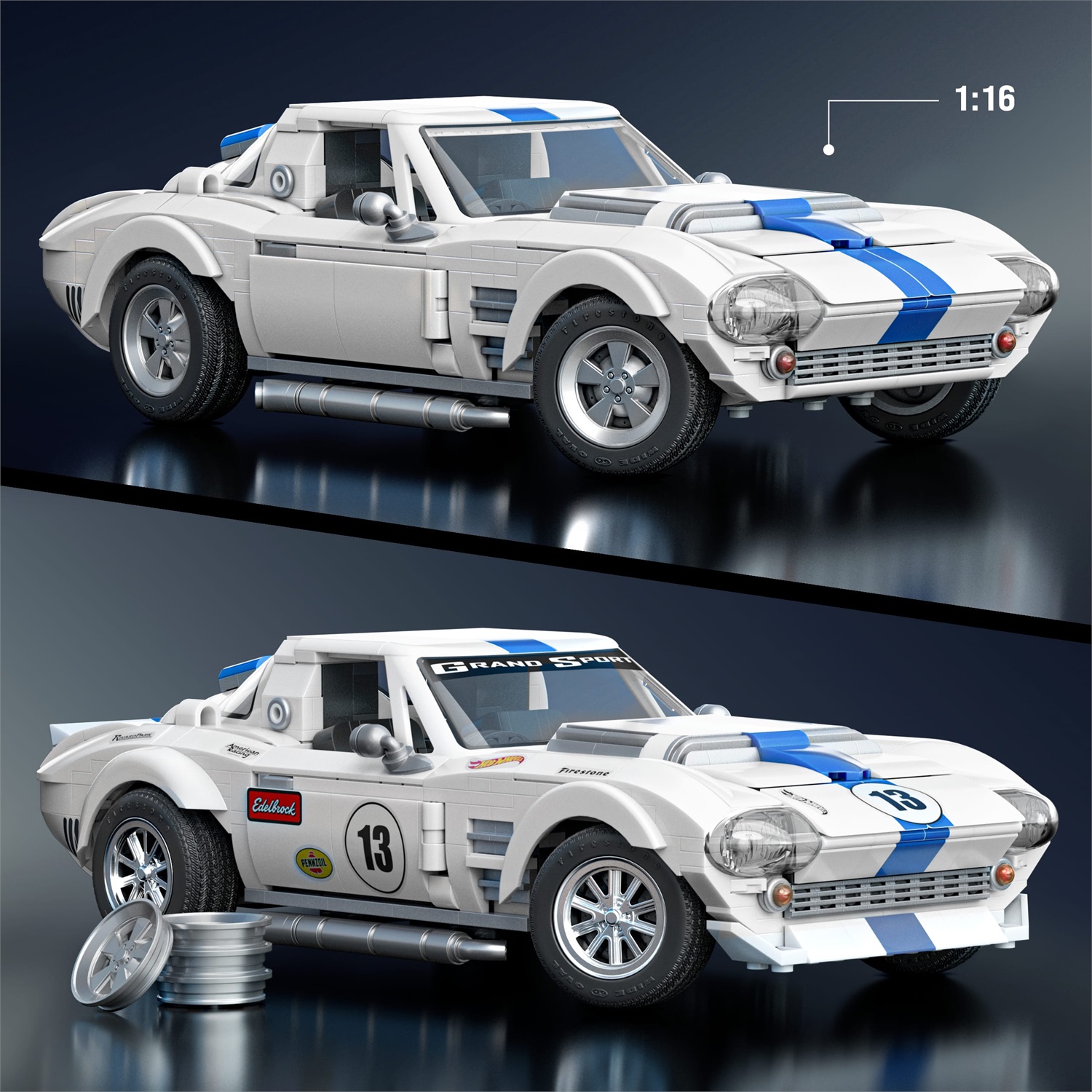Mattel Corvette Grand Sport - Gioco di Costruzione Hot Wheels, 918 Pezzi, Dettagli Realistici e Adesivi, per Collezionisti e Bambini dai 10 Anni