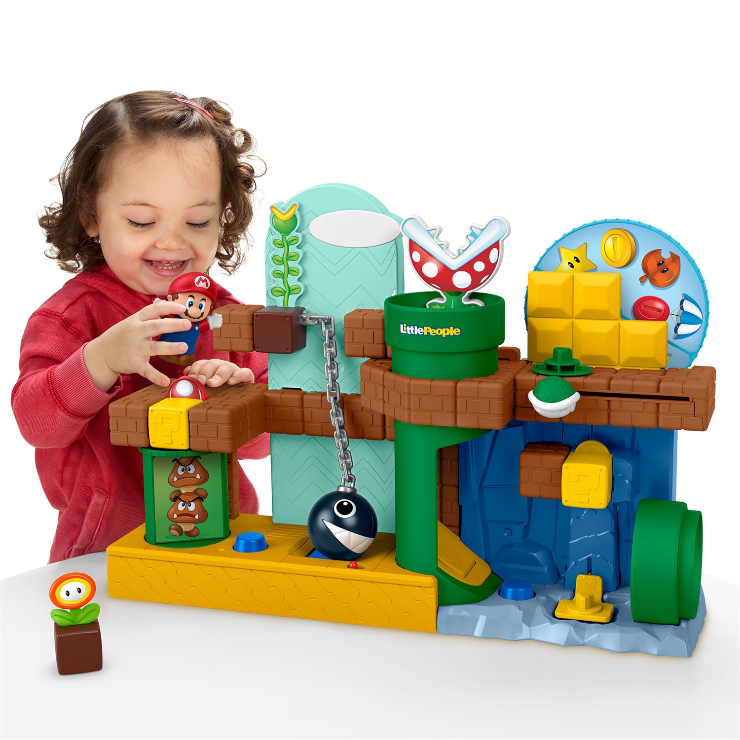Fisher-Price Little People - Set Avventure di Mario con Pulsanti Interattivi e Suoni, Include Personaggio Mario e Fire Flower, 1 Anni
