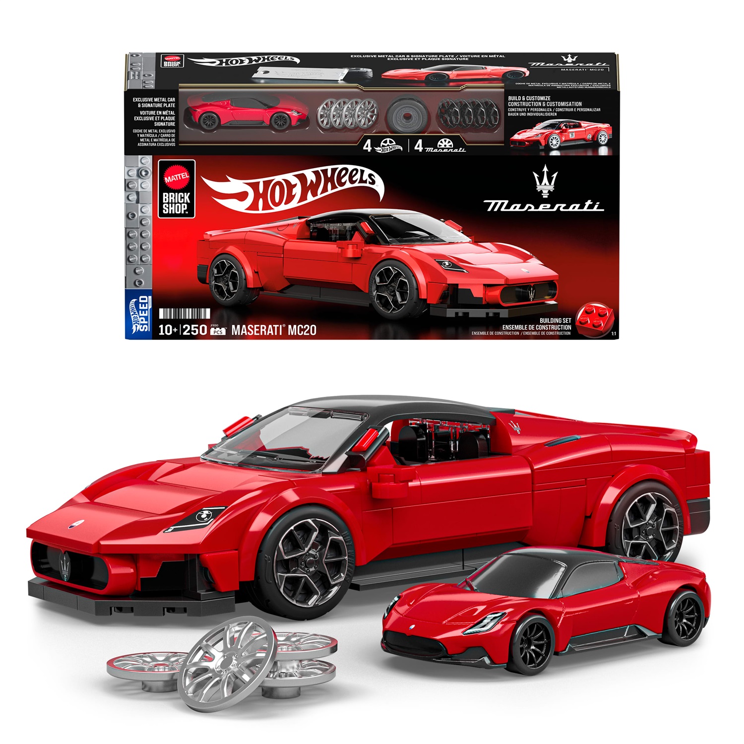 Mattel Brick Shop Maserati MC20 - Set da costruire con 250 pezzi, dettagli realistici e adesivi per personalizzazione