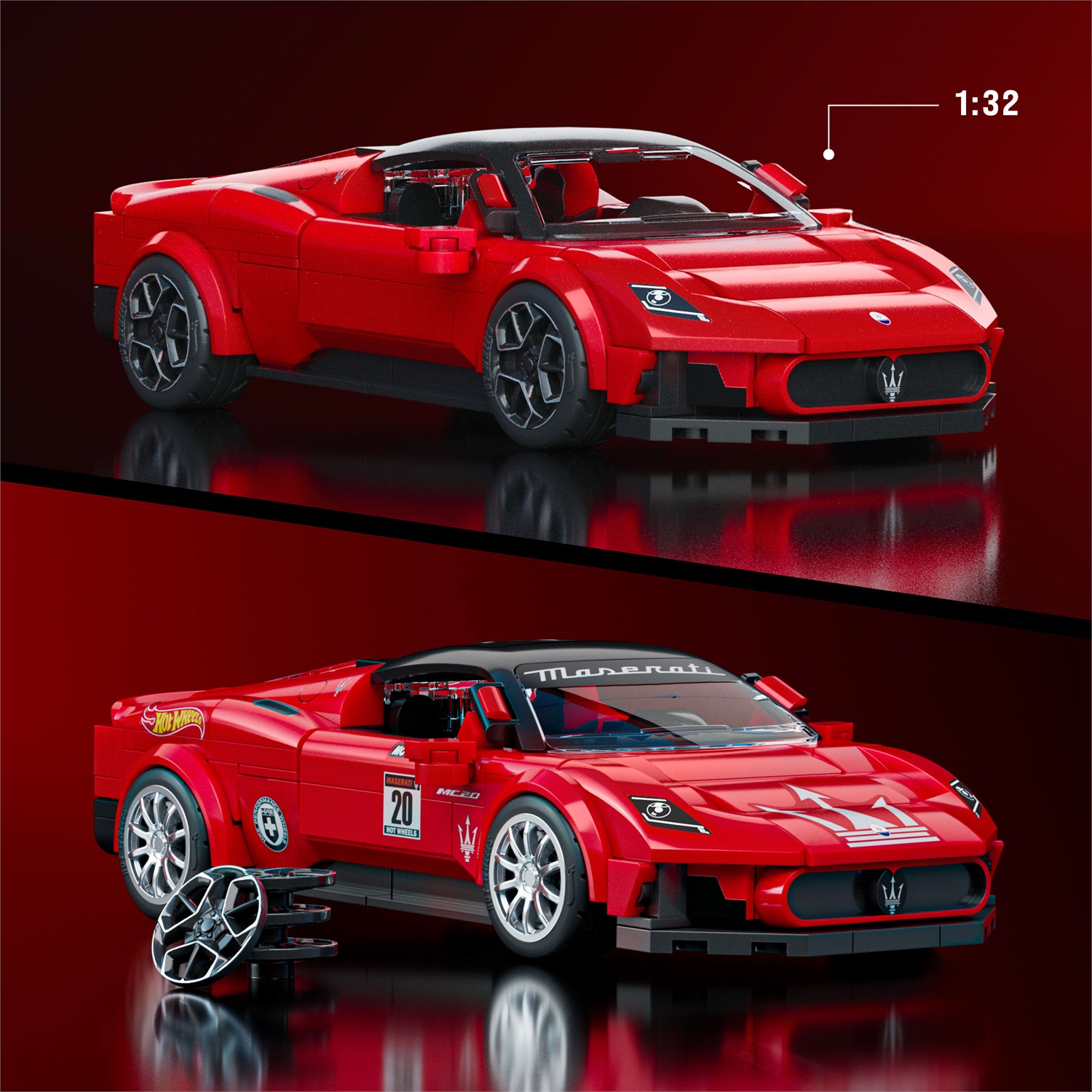 Mattel Brick Shop Maserati MC20 - Set da costruire con 250 pezzi, dettagli realistici e adesivi per personalizzazione