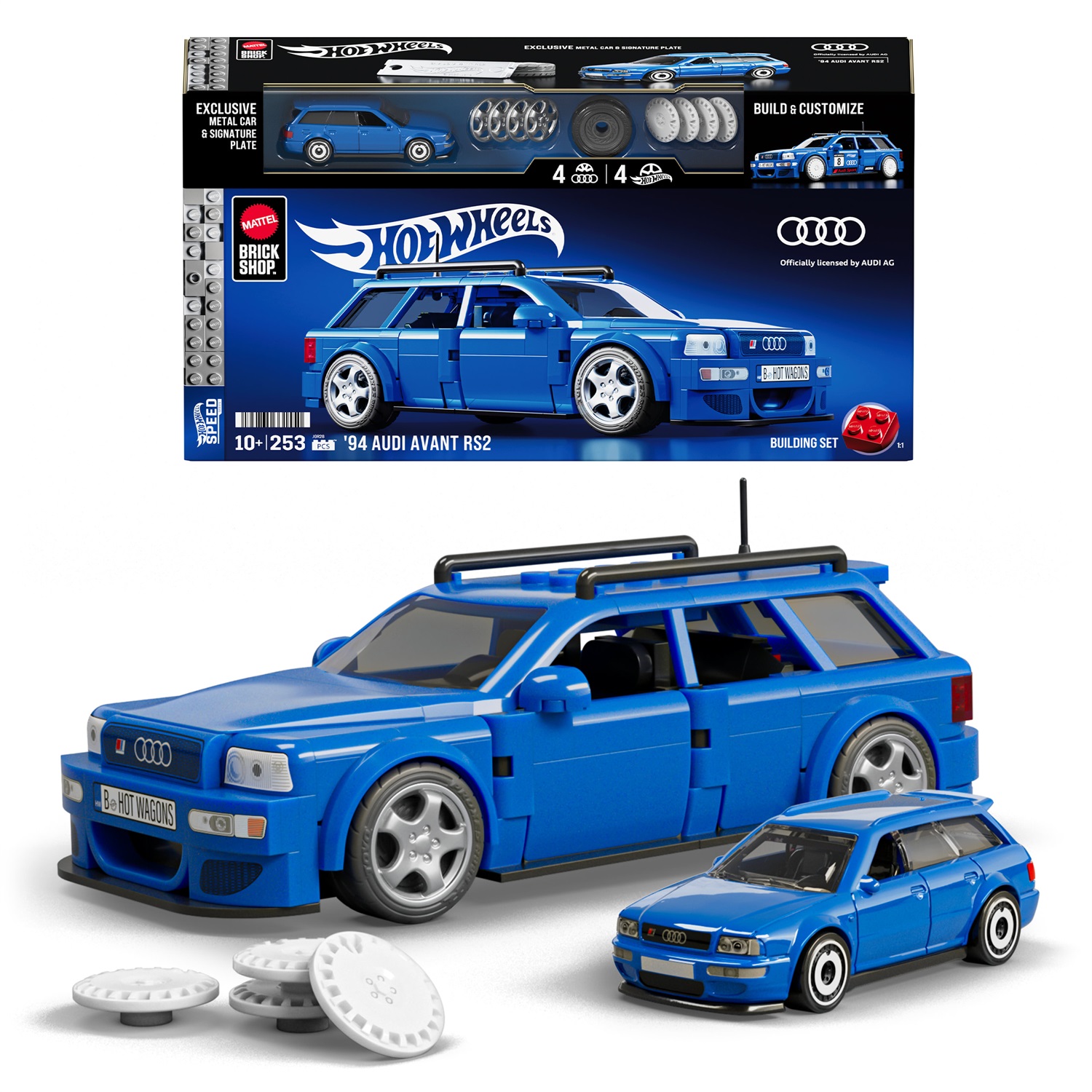 Mattel Brick Shop - Set da costruire '94 Audi Avant RS2 con 252 pezzi, dettagli realistici e adesivi per personalizzazione