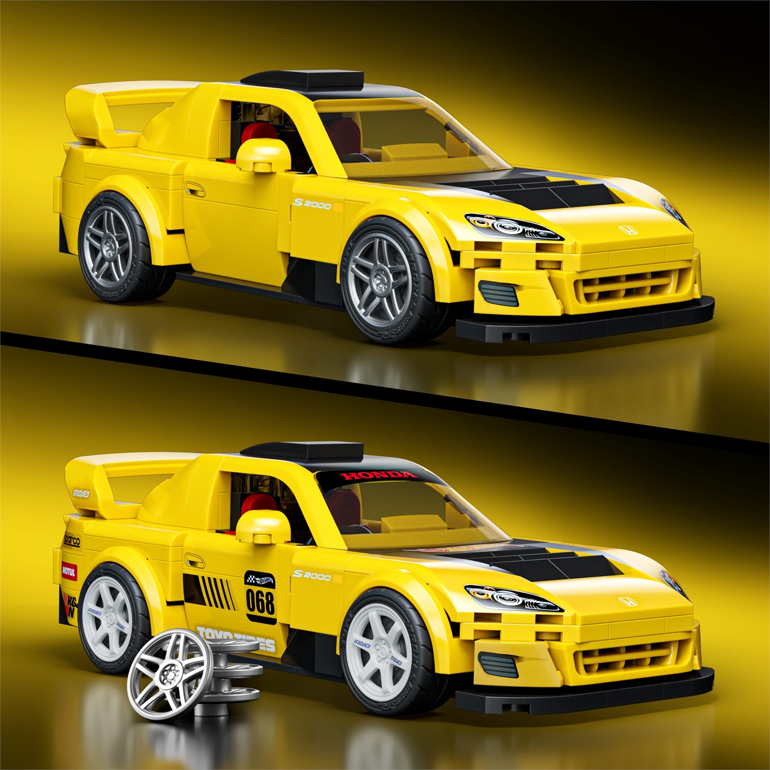 Mattel Brick Shop Hot Wheels - Set da costruire '07 Honda S2000 con 257 pezzi, dettagli realistici e adesivi per personalizzazione, 10 anni