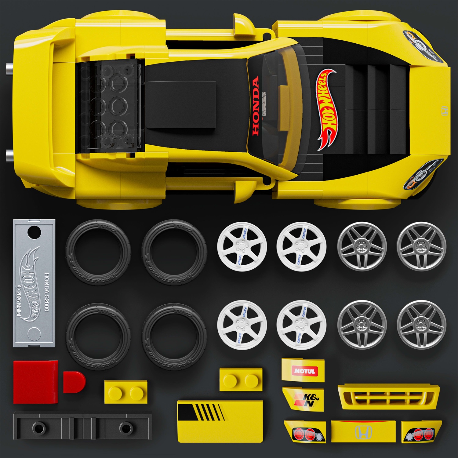 Mattel Brick Shop Hot Wheels - Set da costruire '07 Honda S2000 con 257 pezzi, dettagli realistici e adesivi per personalizzazione, 10 anni