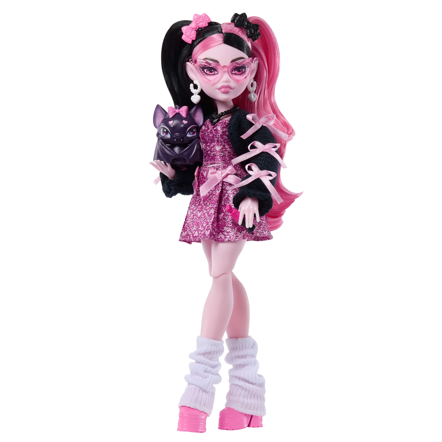 Monster High - Draculaura, bambola con abito rosa, cardigan nero e 7 accessori inclusi per bambini dai 4 anni