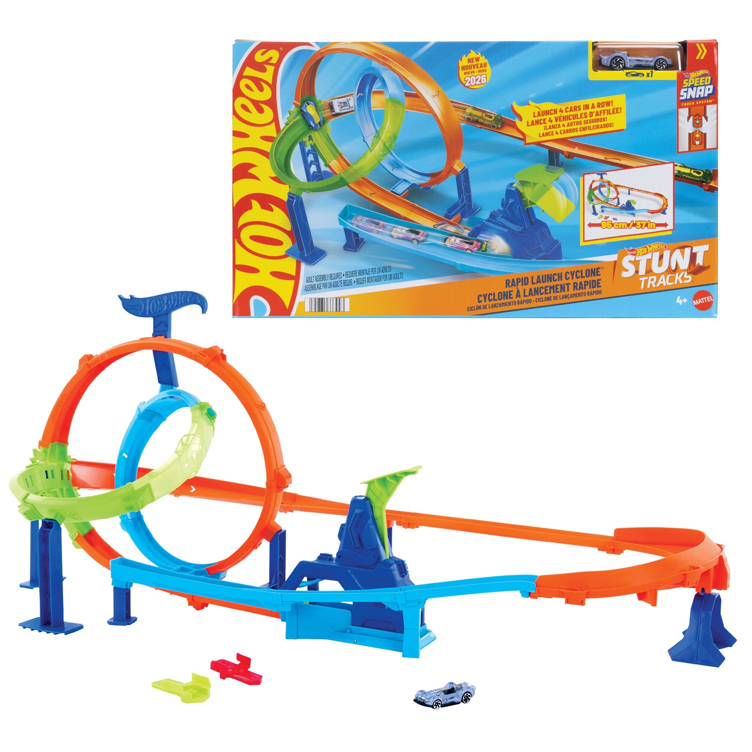 Hot Wheels: Set da pista doppio loop acrobatico con 2 giri della morte e veicolo incluso