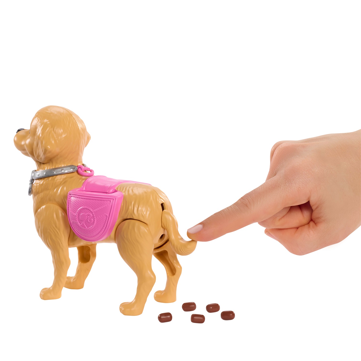 Barbie - Set Cagnolina Cammina e Fa i Bisogni con Bambola Bionda Malibu e Accessori per Passeggiata, Giocattolo per Bambini 3 Anni