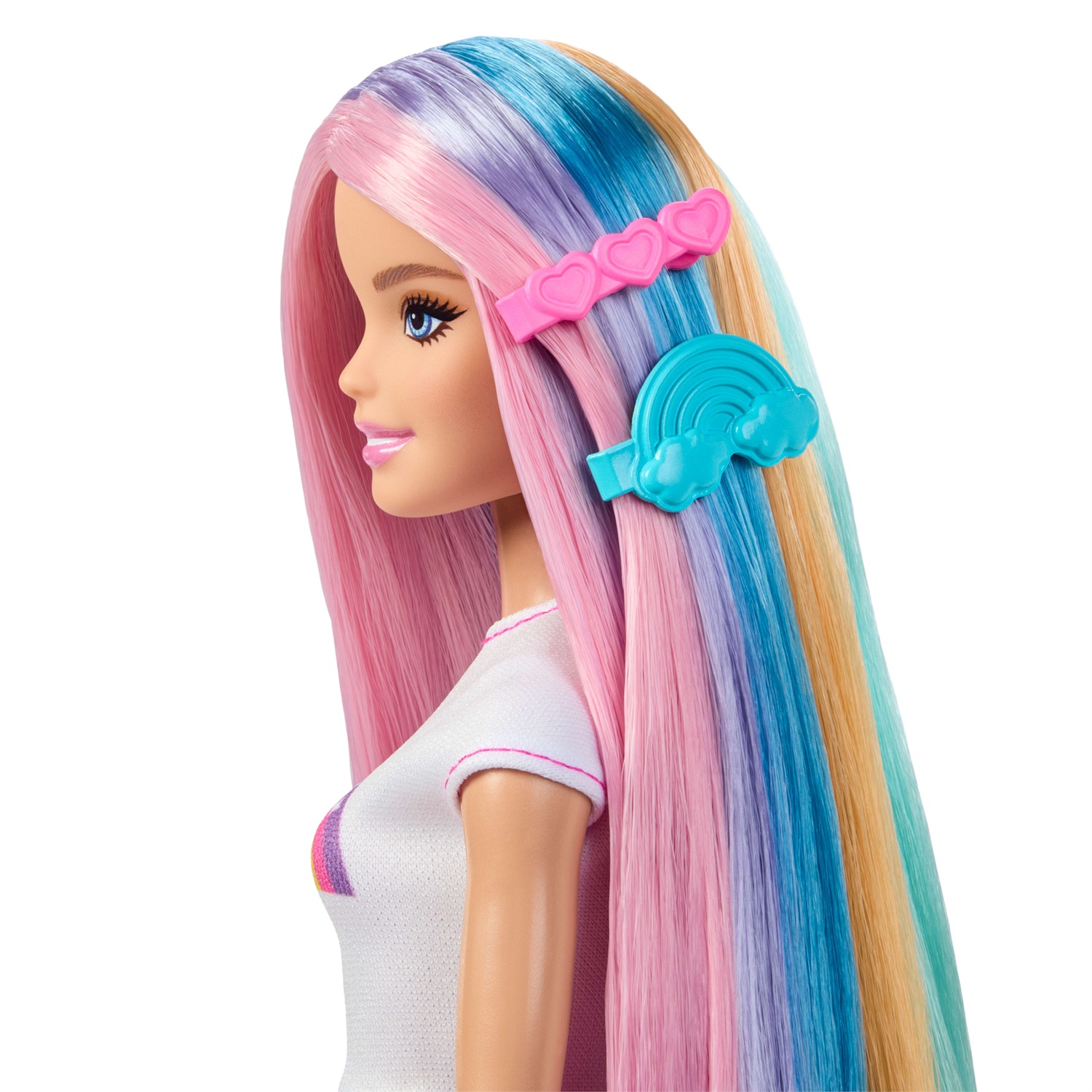 Barbie - Bambola Capelli Arcobaleno con 12 Accessori per Styling e Glitter