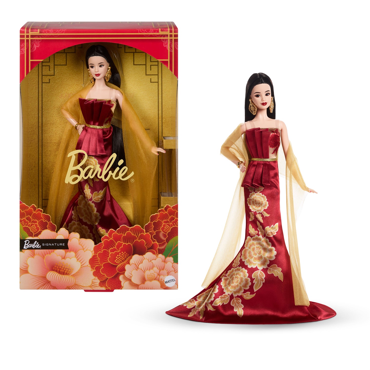 Barbie Signature - Bambola da Collezione Capodanno Lunare 2026 con Abito Rosso e Peonie Dorate