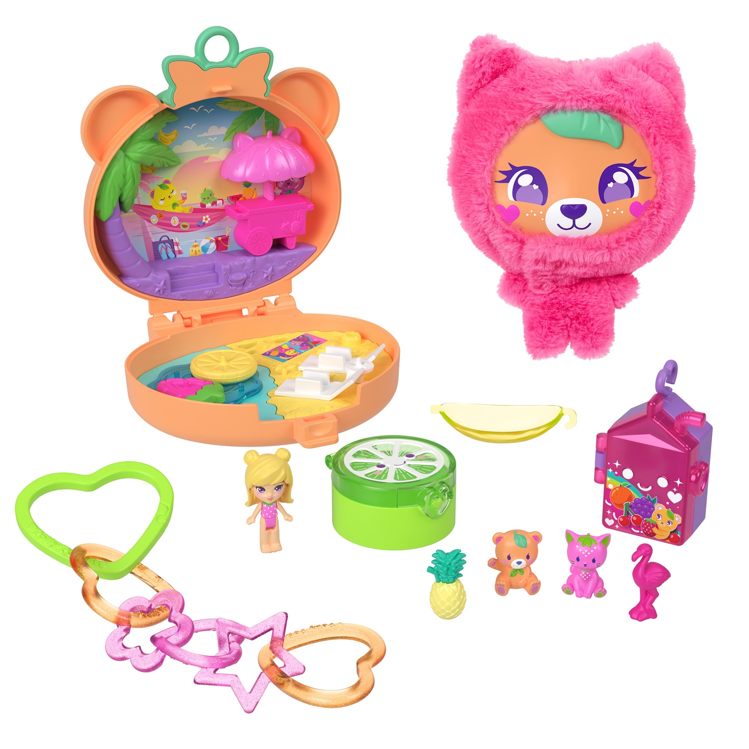 Polly Pocket Cofanetto Orsacchiotto di peluche con mini bambola, amici animaletti, portachiavi e accessori per bambini dai 4 anni