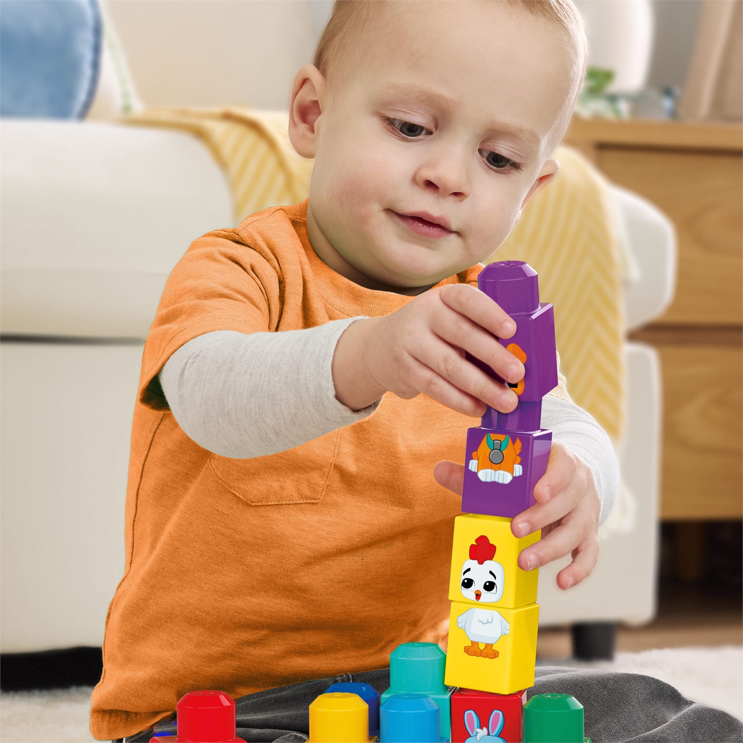 MEGA Bloks Trattore degli Animali - Set di costruzione con 30 blocchi per imparare colori e animali, 8 amici della fattoria, 1 anni