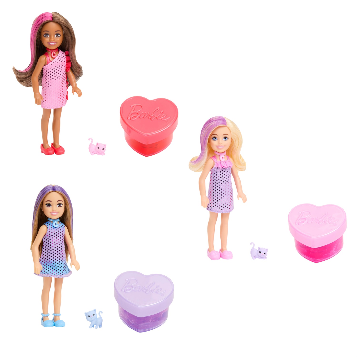 Mattel Barbie Party Surprise - Chelsea Festa Glamour con Bambola, Cucciolo e 6 Sorprese Cangianti