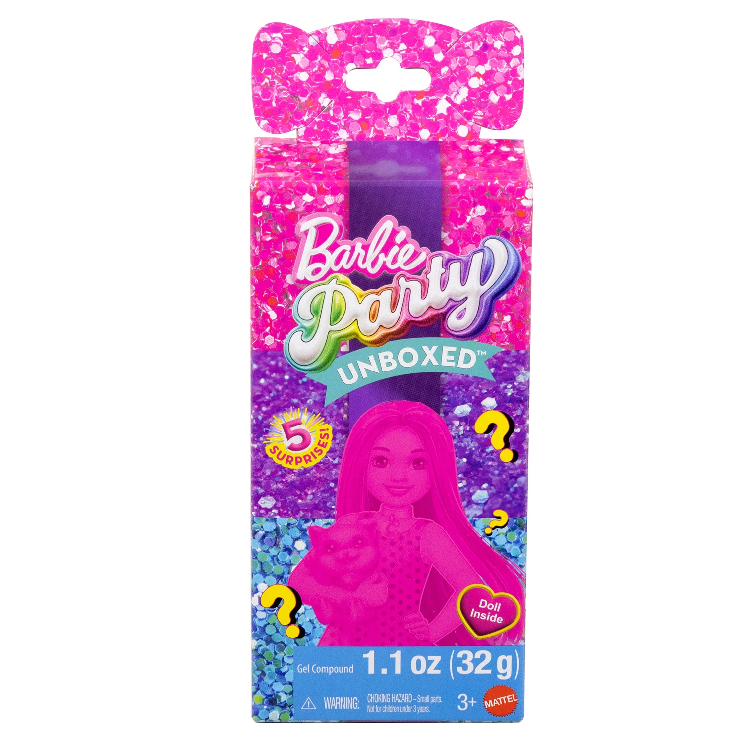 Mattel Barbie Party Surprise - Chelsea Festa Glamour con Bambola, Cucciolo e 6 Sorprese Cangianti