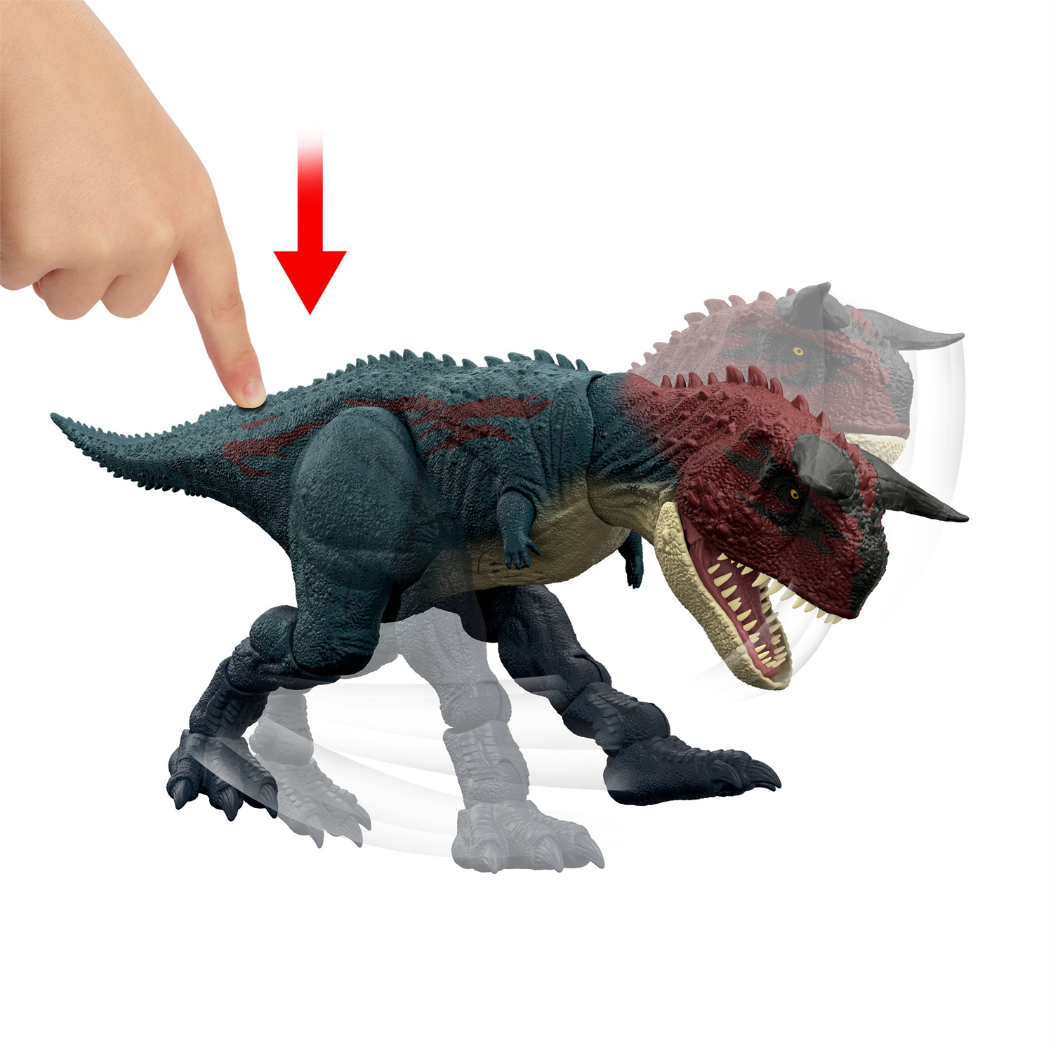 Mattel Carnotauro Charge 'N Chomp - Dinosauro con ruggiti, azione carica e divora, per bambini 4 anni