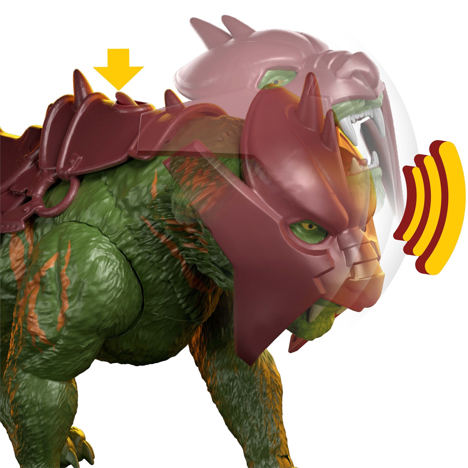 Masters of the Universe - Gatto da Battaglia, action figure con Chomp e 5 ruggiti, tigre con armatura, per bambini dai 6 anni