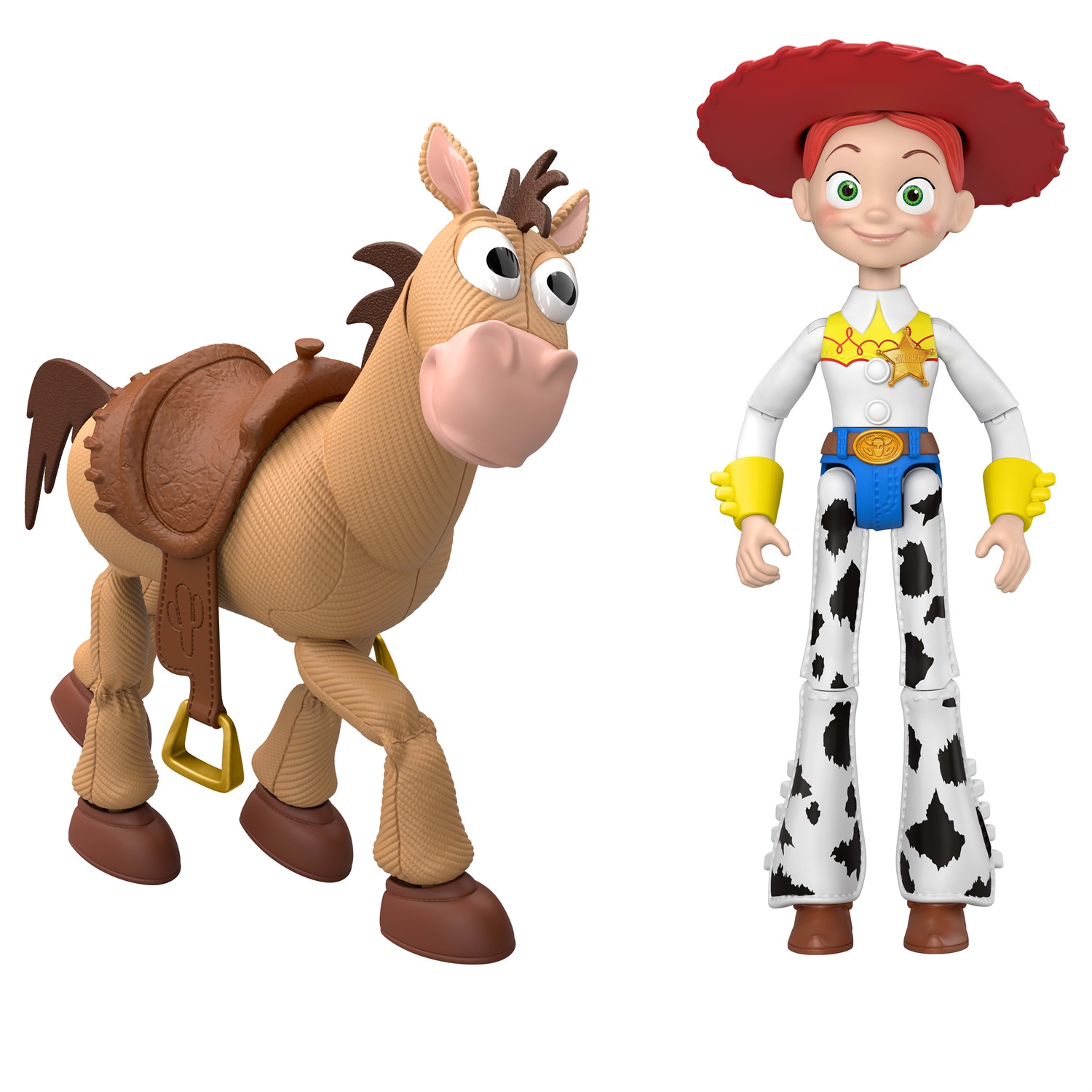 Mattel Toy Story 5 - Set di 2 Action Figures Jessie e Bullseye (18cm) con Cappello Rimovibile, Design Fedele al Film, Età 3