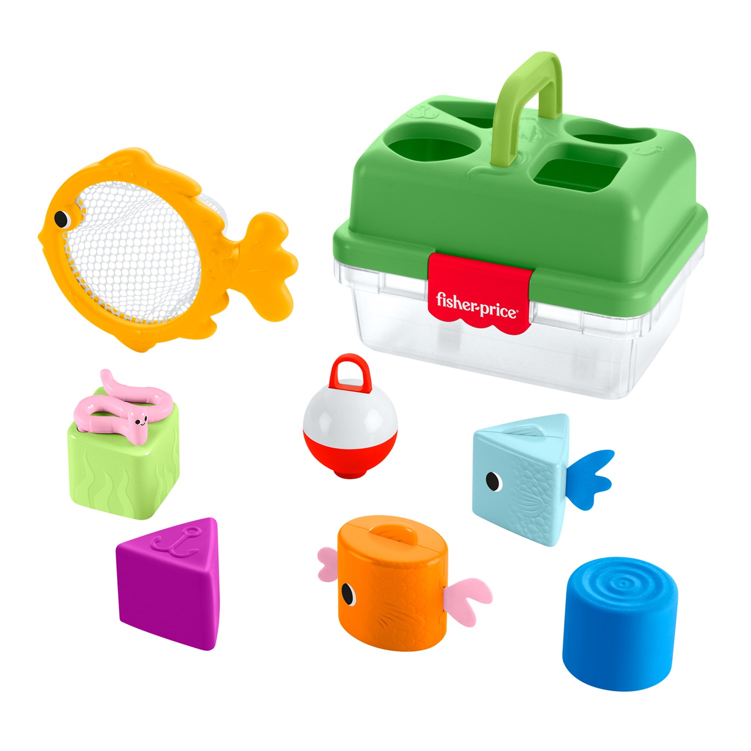 Fisher-Price Cassetta Amici della Foresta - Set a Tema Pesca con Retino e 6 Blocchi a Forma di Pesci per Sviluppare la Capacità di Risoluzione dei Problemi, 6 Mesi