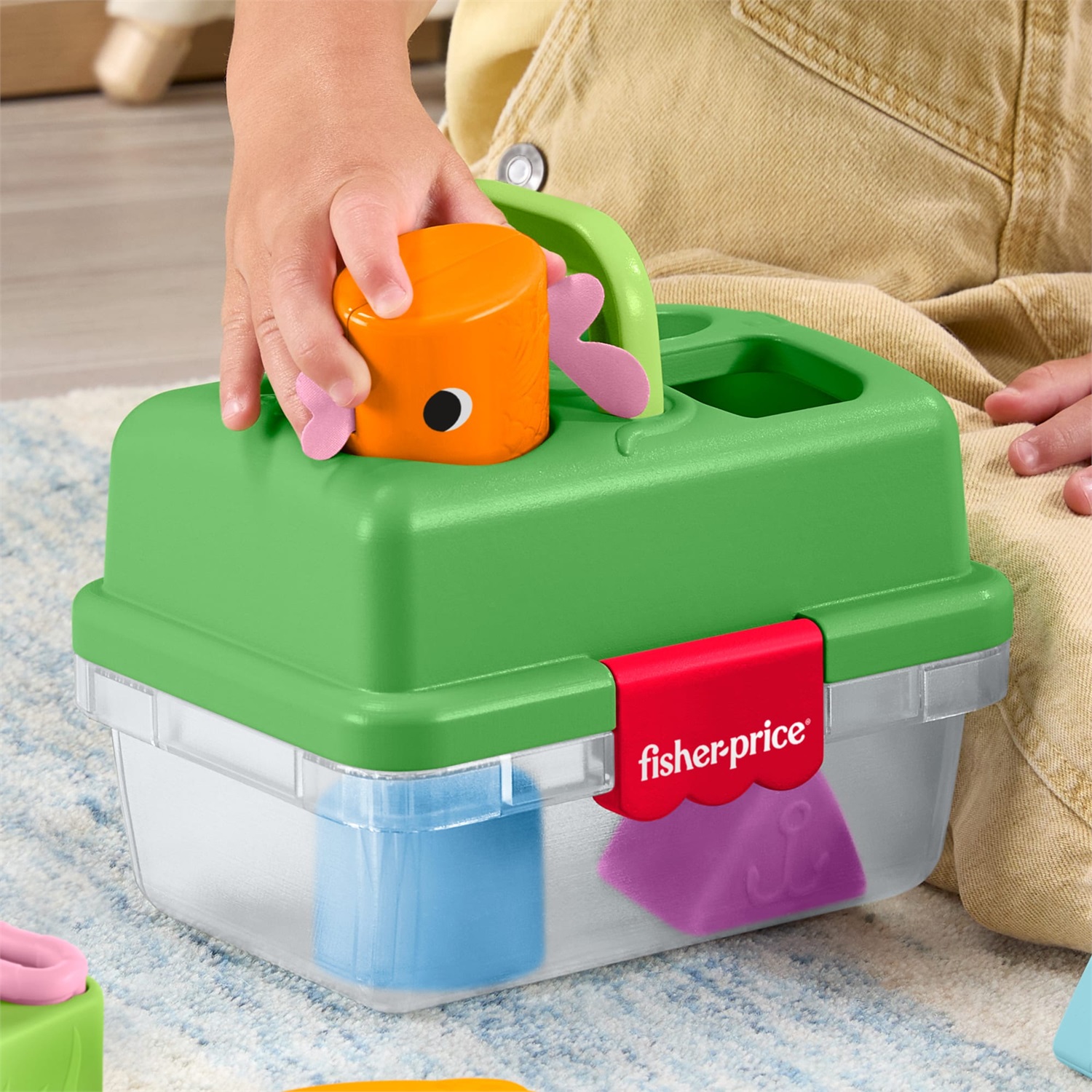 Fisher-Price Cassetta Amici della Foresta - Set a Tema Pesca con Retino e 6 Blocchi a Forma di Pesci per Sviluppare la Capacità di Risoluzione dei Problemi, 6 Mesi