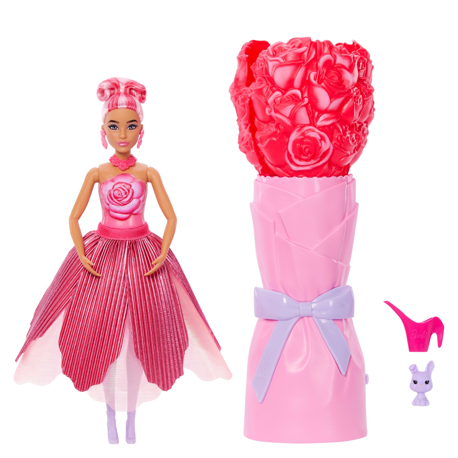 Barbie Flower Reveal - Bambola Profumata Rosa Rossa con Abito Floreale e Bouquet a Sorpresa
