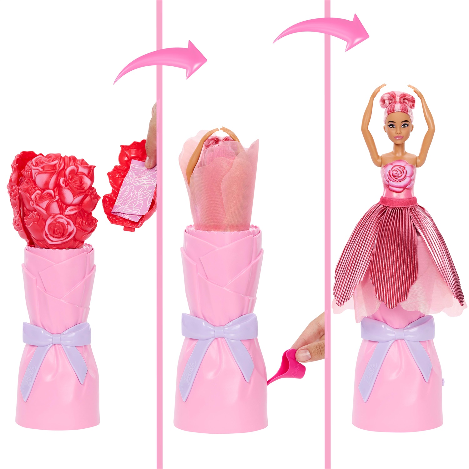 Barbie Flower Reveal - Bambola Profumata Rosa Rossa con Abito Floreale e Bouquet a Sorpresa