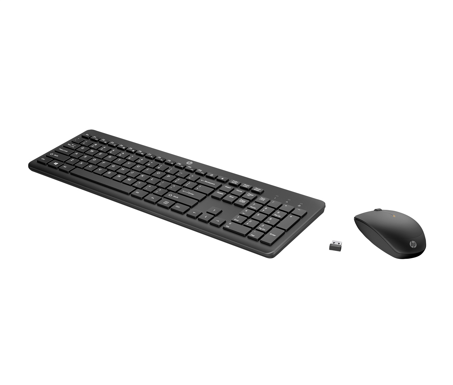 HP Combo Tastiera e Mouse Wireless 230 - Full-size, Digitazione Silenziosa, 1600 DPI, Tasti Scelta Rapida, Dongle USB-A 2,4 GHz, Nero